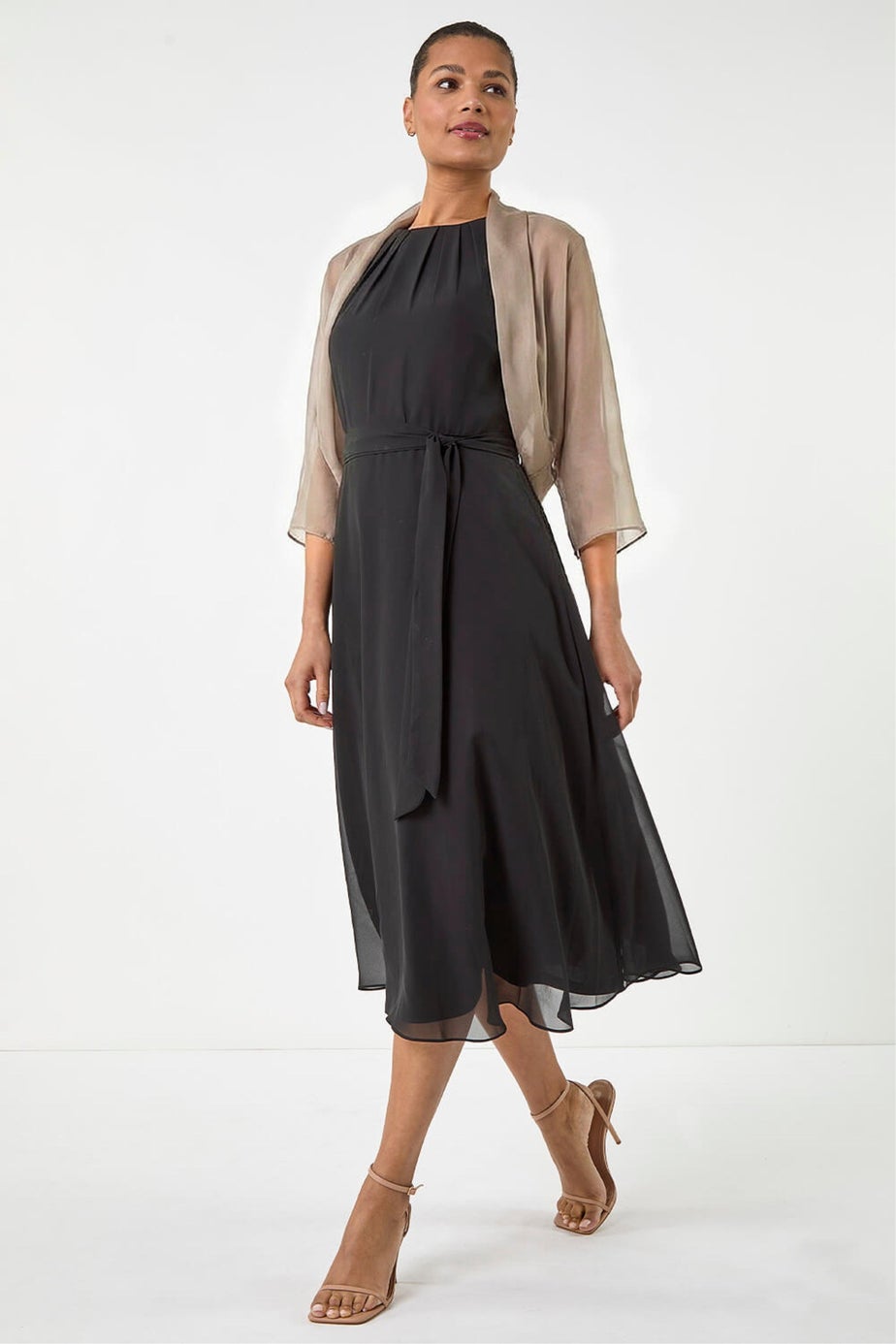 Roman Champagne Ruched Hem Chiffon Bolero