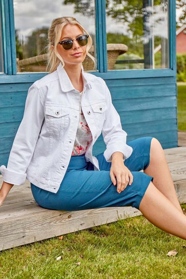 Roman White Classic Cotton Denim Jacket