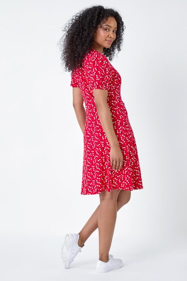 Roman Red Petite Ditsy Wrap Stretch Dress