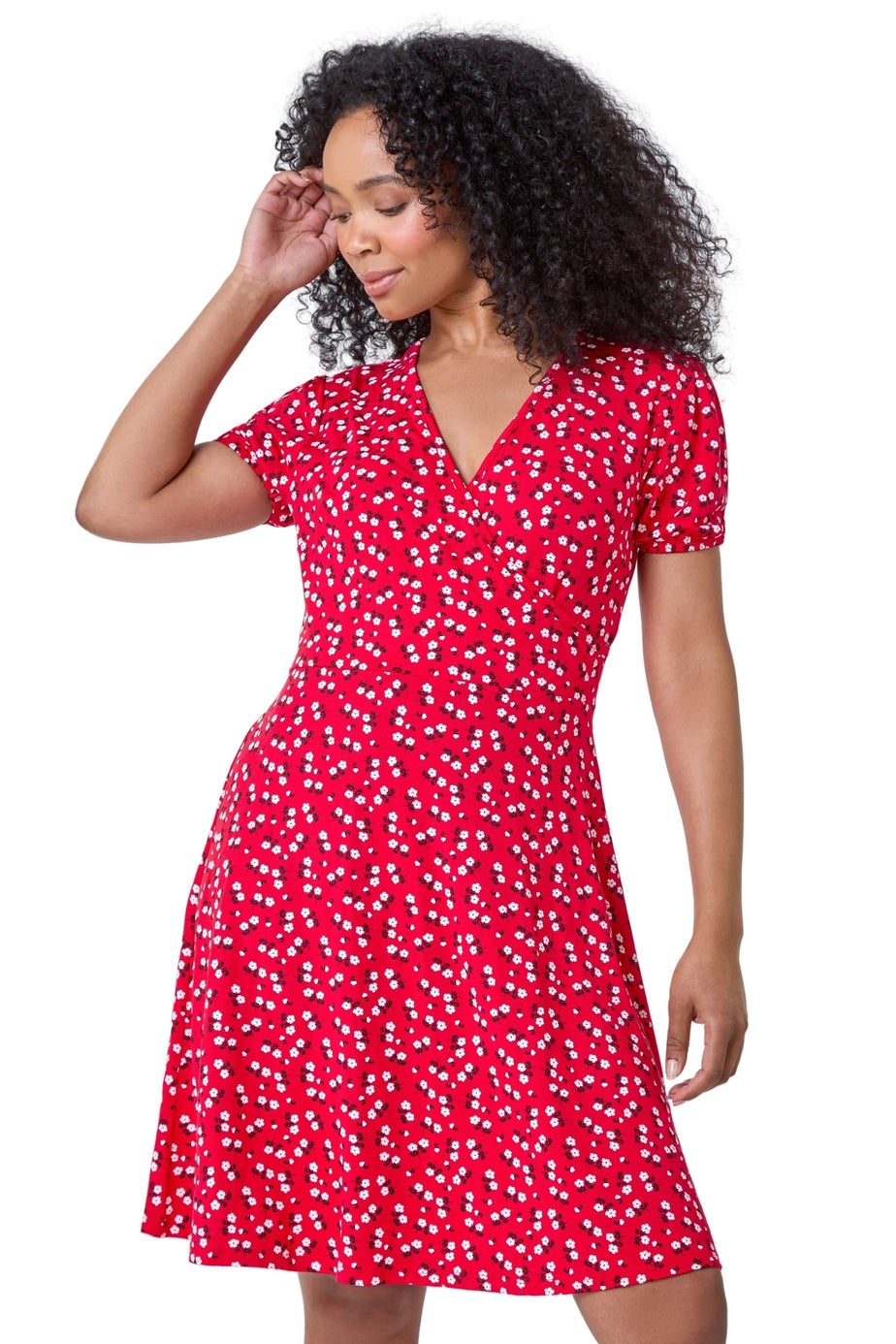 Roman Red Petite Ditsy Wrap Stretch Dress