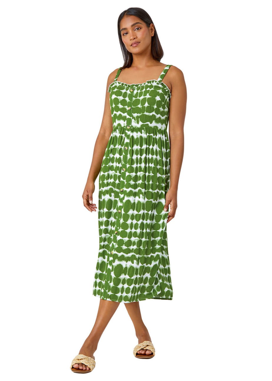 Roman Khaki Tie Dye Spot Print Midi Sundress