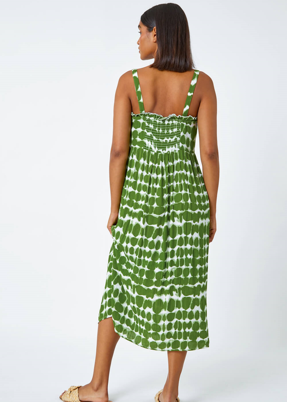 Roman Khaki Tie Dye Spot Print Midi Sundress