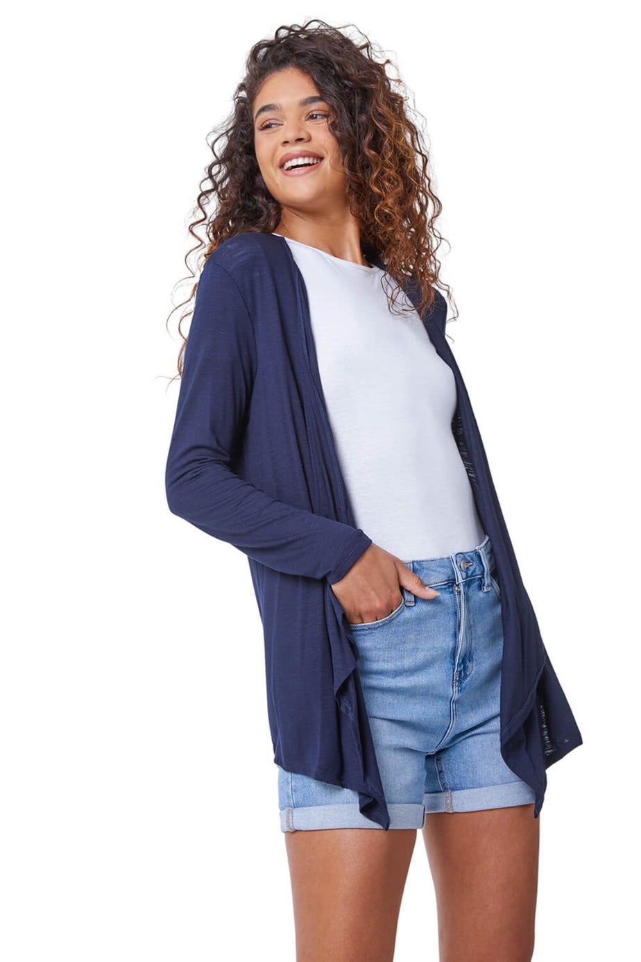 Roman Navy Waterfall Front Jersey Cardigan