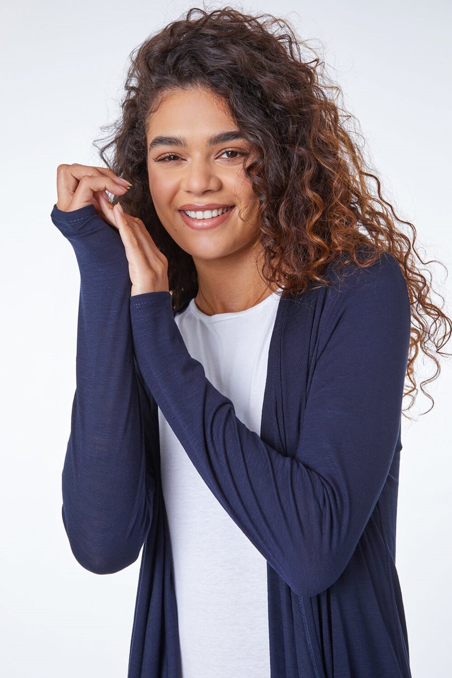 Roman Navy Waterfall Front Jersey Cardigan