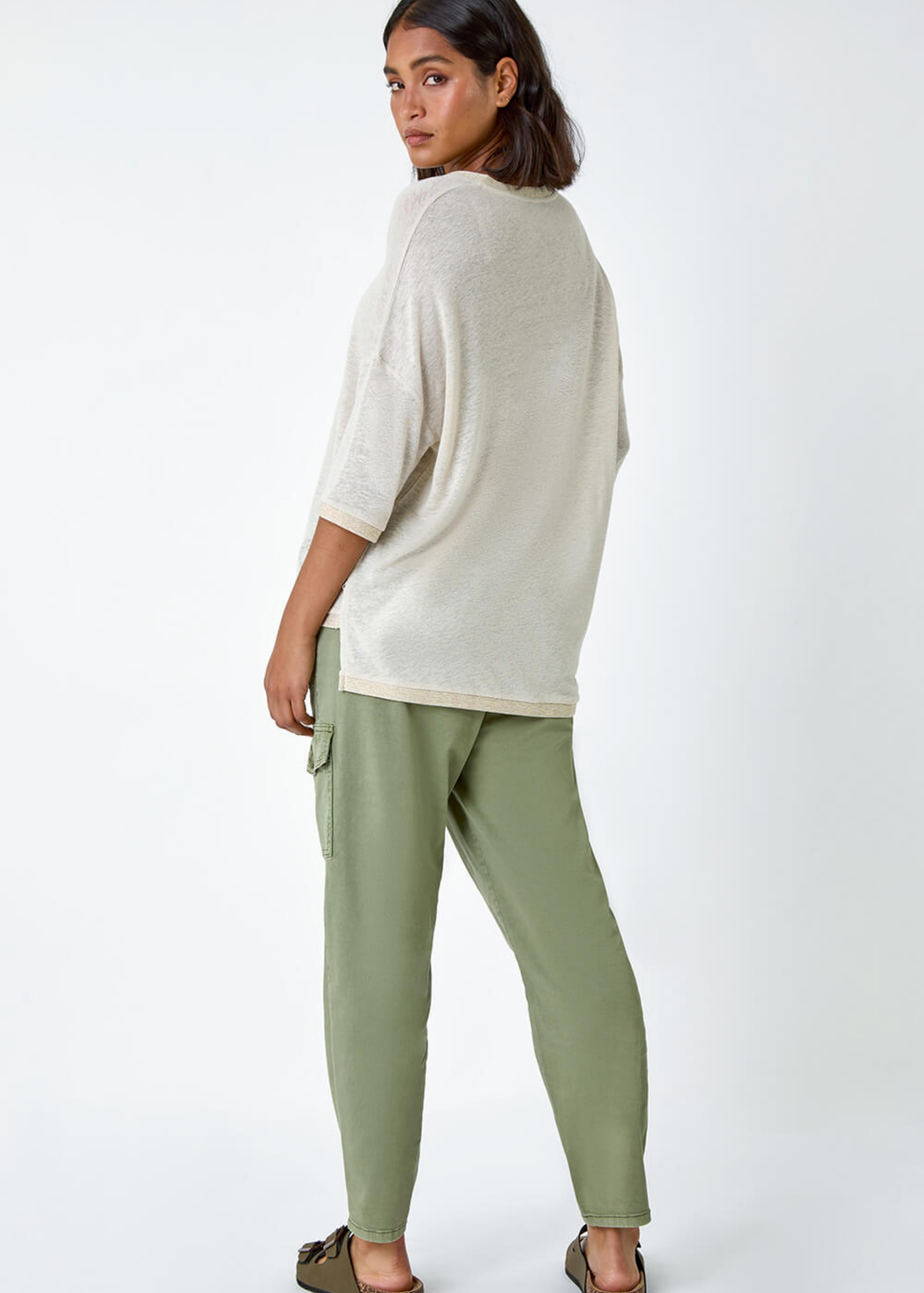 Roman Natural Metallic Linen Blend Knitted Top