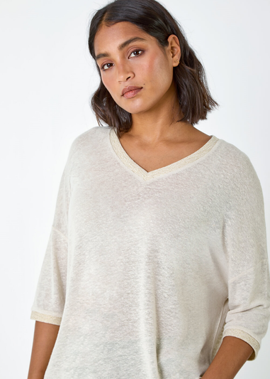 Roman Natural Metallic Linen Blend Knitted Top