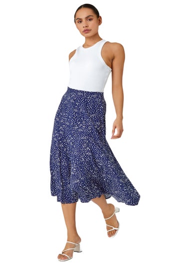 Roman Dusk Navy Confetti Spot Print Midi Skirt
