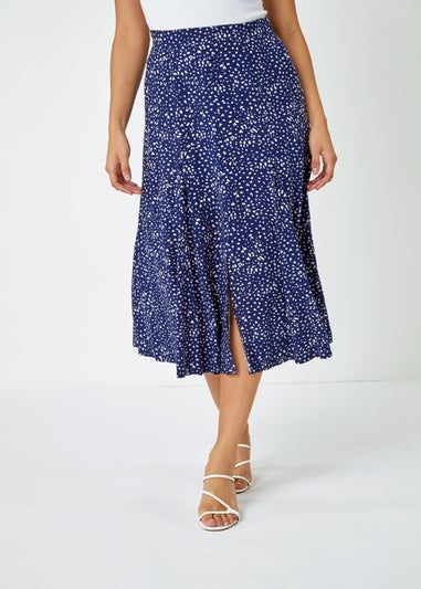 Roman Dusk Navy Confetti Spot Print Midi Skirt