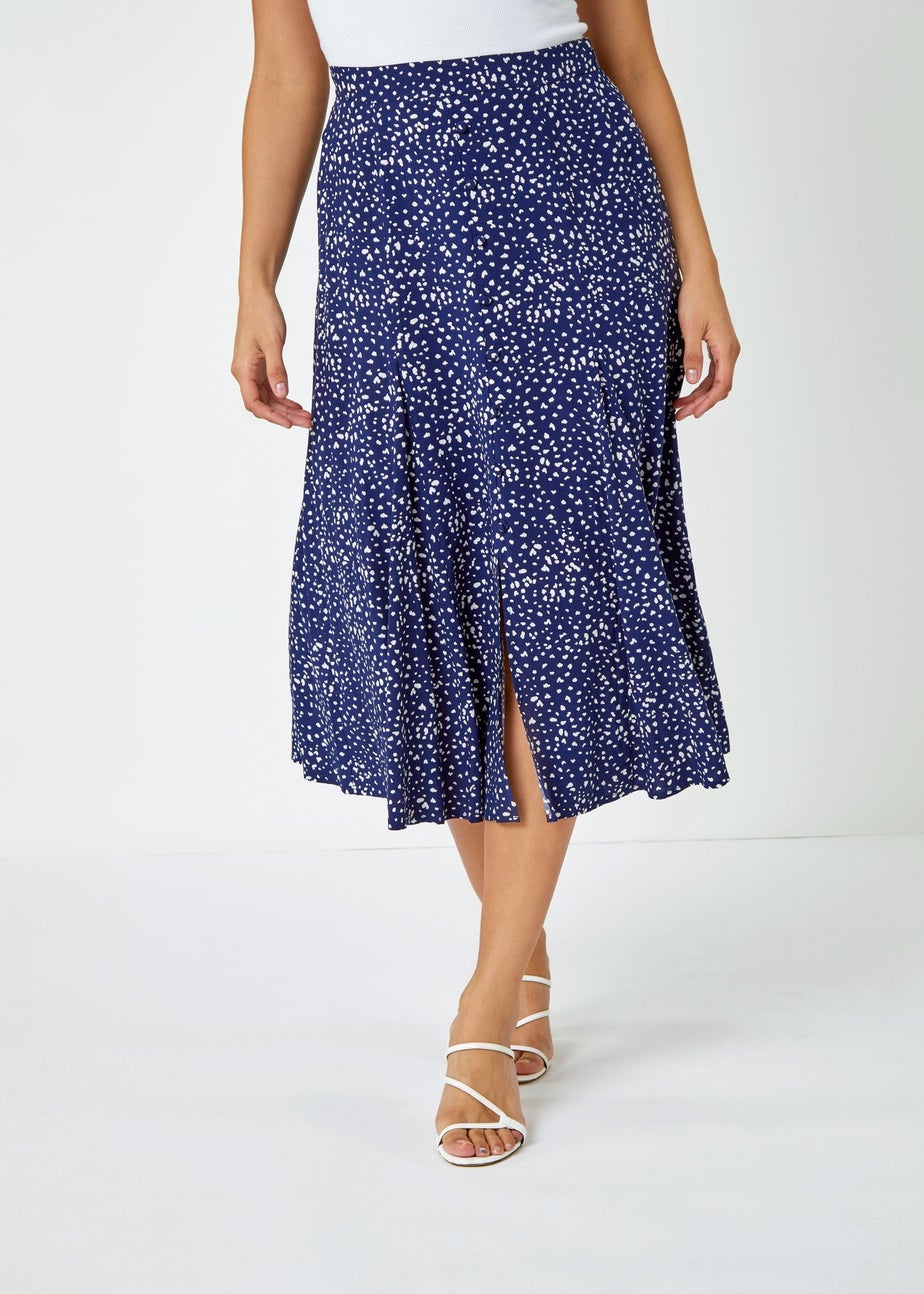 Roman Dusk Navy Confetti Spot Print Midi Skirt