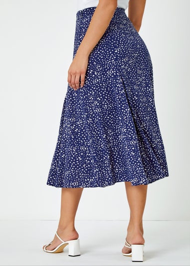 Roman Dusk Navy Confetti Spot Print Midi Skirt