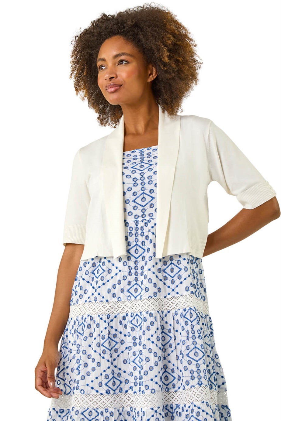 Roman Natural Button Cuff Knitted Shrug