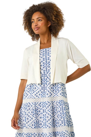 Roman Natural Button Cuff Knitted Shrug