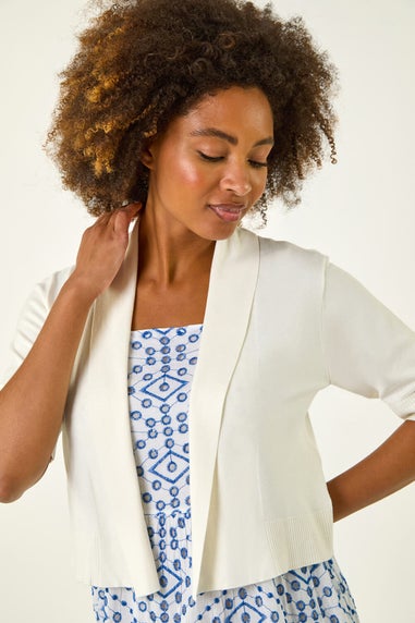 Roman Natural Button Cuff Knitted Shrug