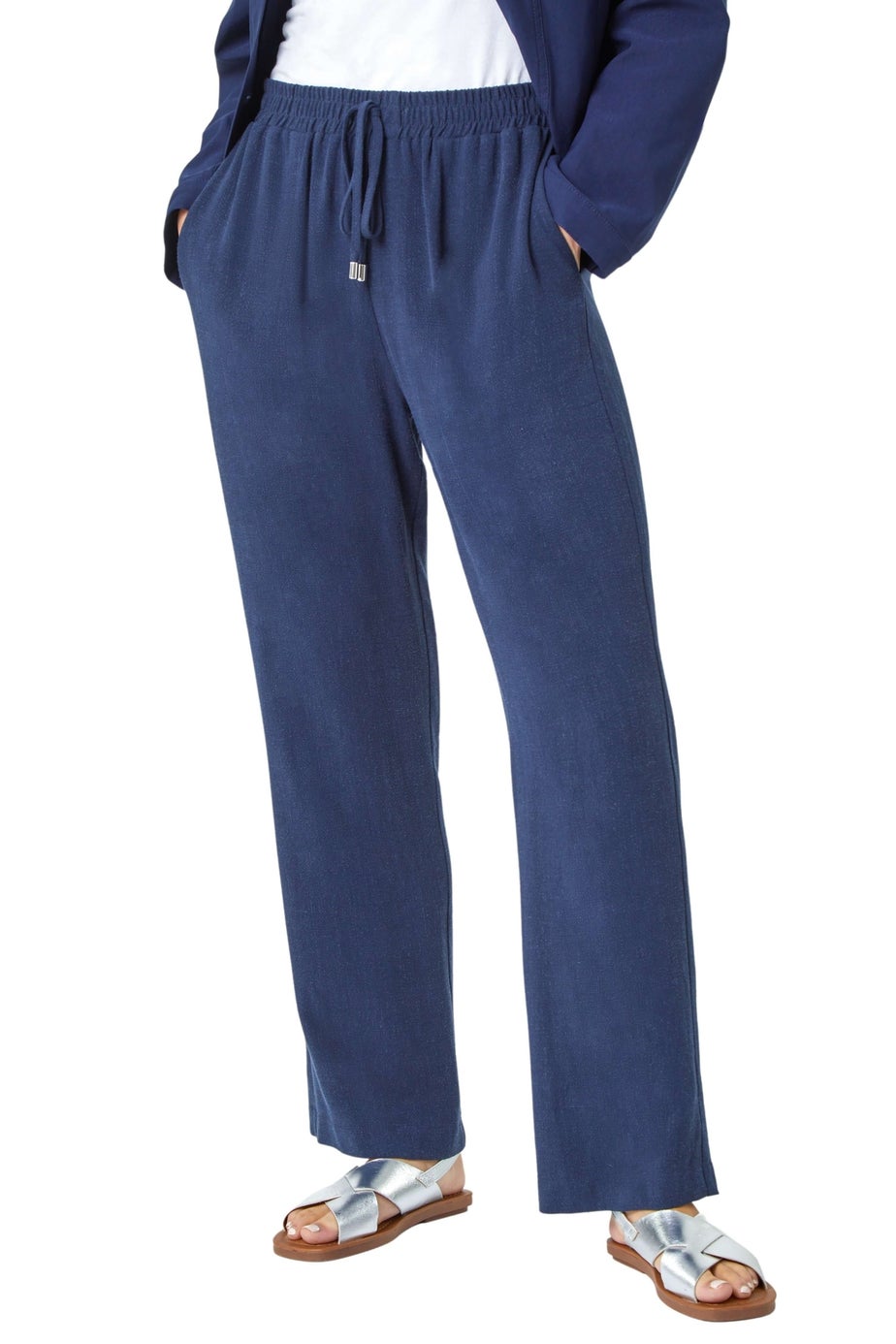 Roman Navy Petite Linen Mix Trousers