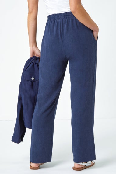 Roman Navy Petite Linen Mix Trousers