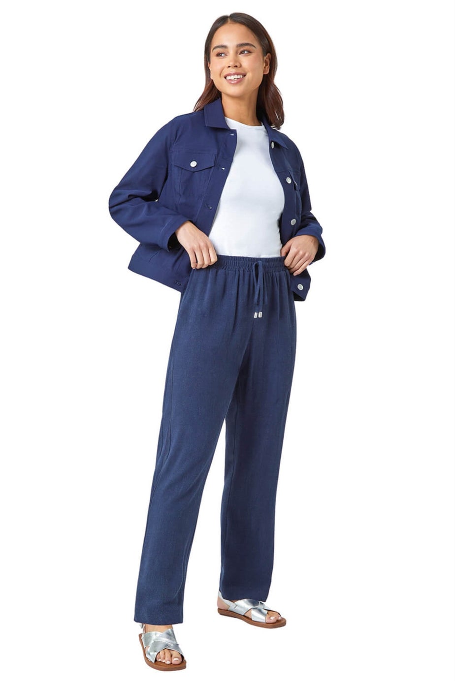 Roman Navy Petite Linen Mix Trousers