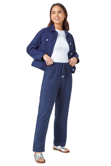 Roman Navy Petite Linen Mix Trousers