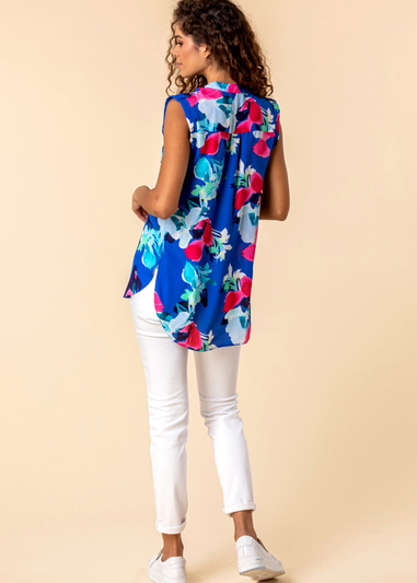 Roman Royal Blue Floral Print Tunic Top