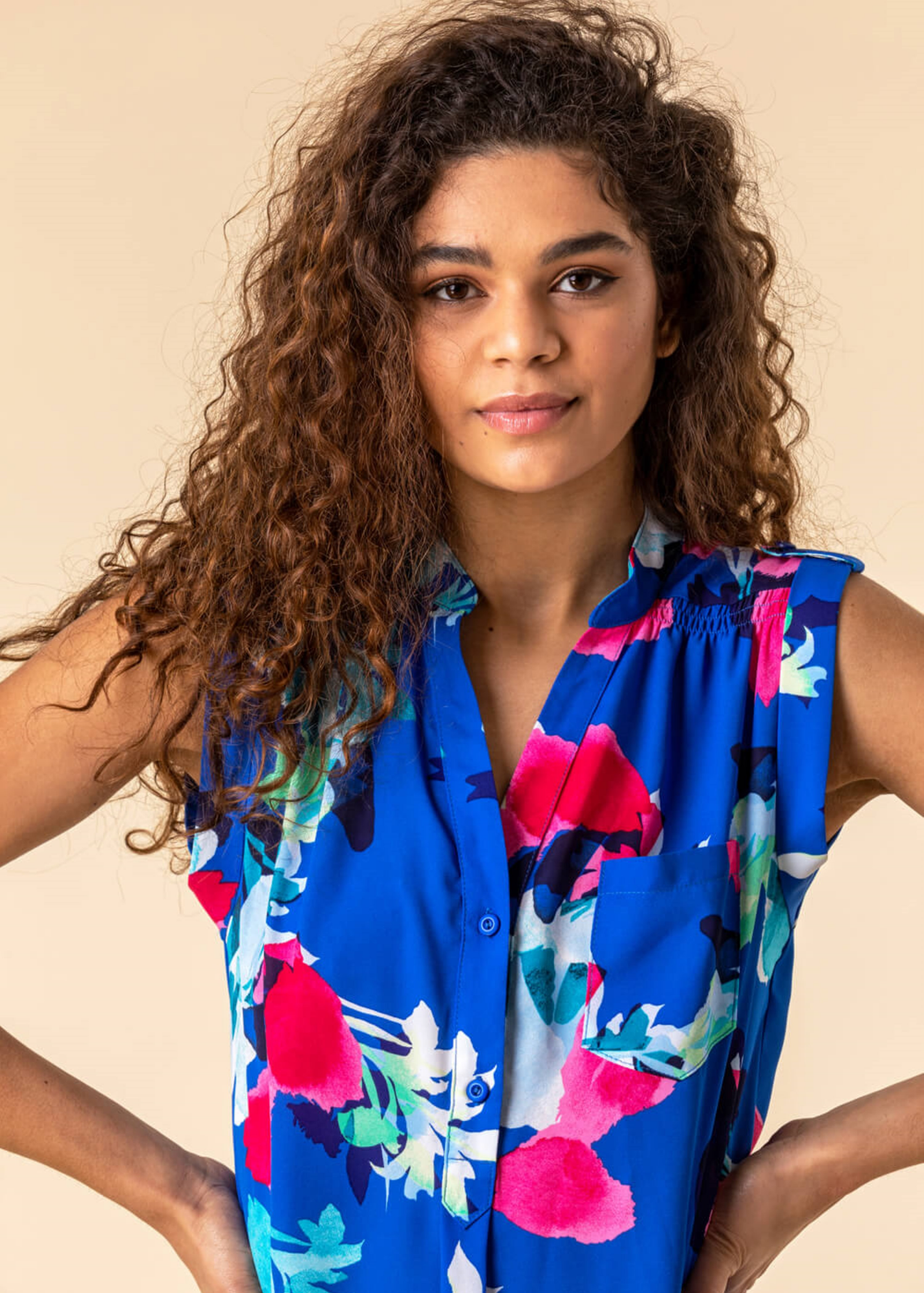 Roman Royal Blue Floral Print Tunic Top