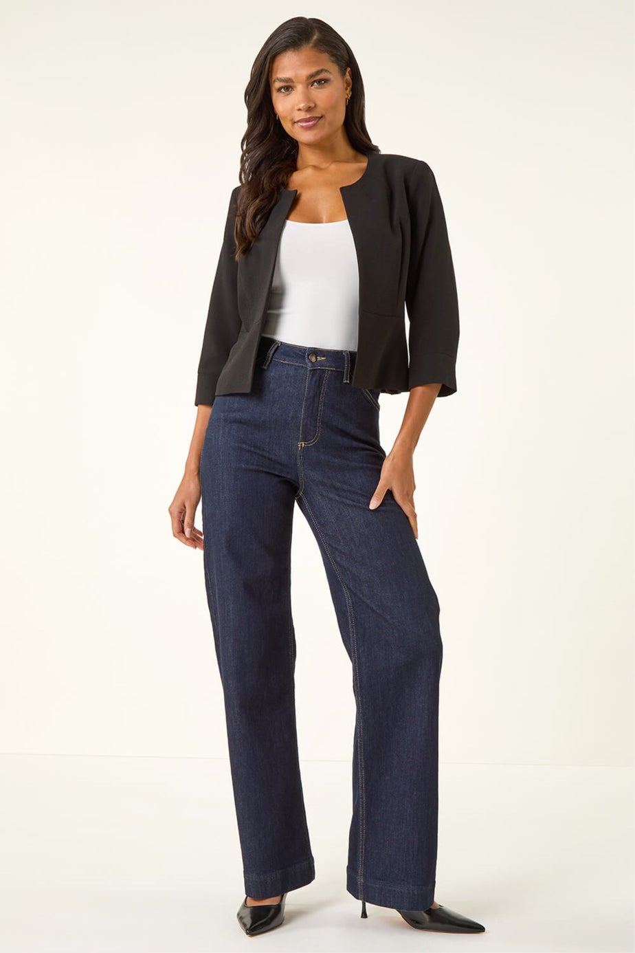 Roman Black Cropped Bolero Tailored Jaquard Jacket Wedding Shrug Fitted Blazer