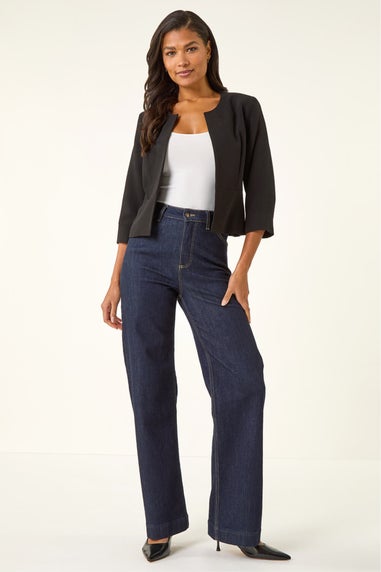 Roman Black Cropped Bolero Tailored Jaquard Jacket Wedding Shrug Fitted Blazer