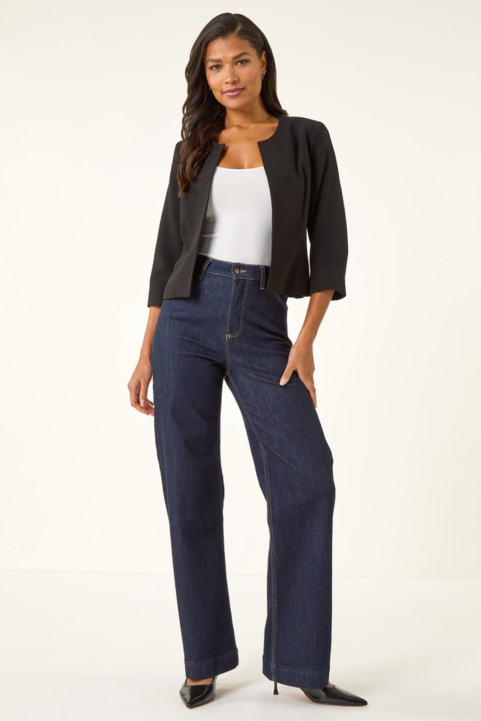 Roman Black Cropped Bolero Tailored Jaquard Jacket Wedding Shrug Fitted Blazer