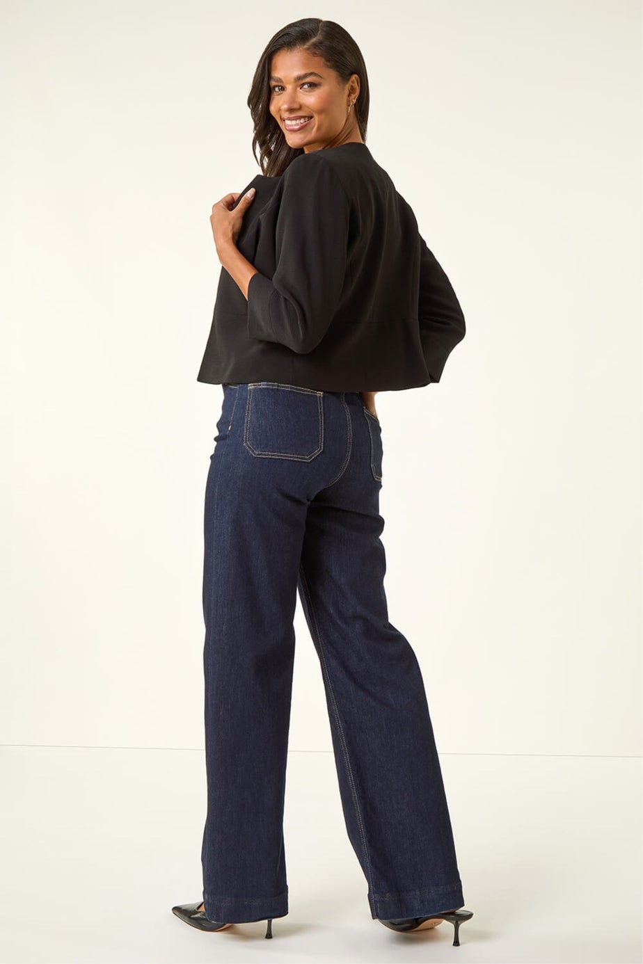 Roman Black Cropped Bolero Tailored Jaquard Jacket Wedding Shrug Fitted Blazer