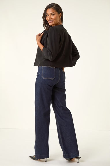 Roman Black Cropped Bolero Tailored Jaquard Jacket Wedding Shrug Fitted Blazer