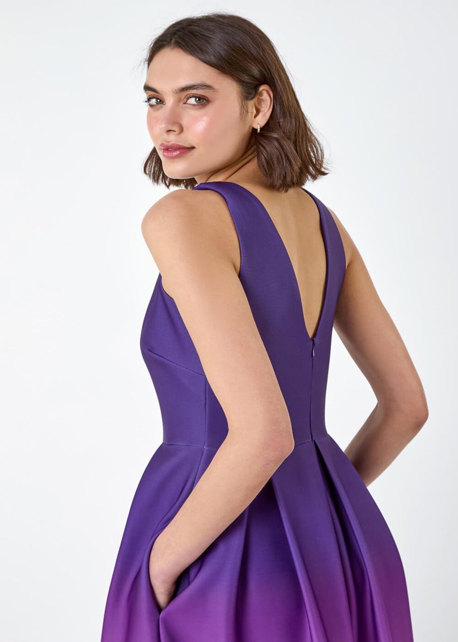 Roman Purple Ombre Pleated Luxe Stretch Midi Dress