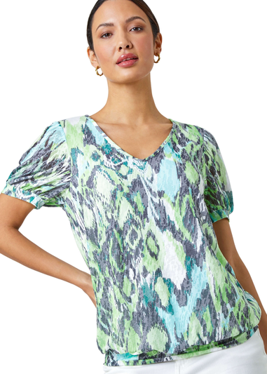 Roman Green Animal Burnout Blouse