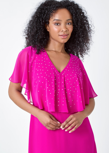 Roman Pink Petite Embellished Midi Cape Dress