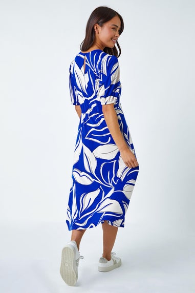 Roman Royal Blue Petite Leaf Stretch Midi Dress