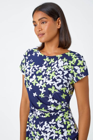 Roman Lime Floral Print Shift Stretch Dress