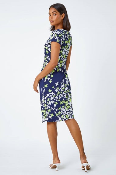 Roman Lime Floral Print Shift Stretch Dress