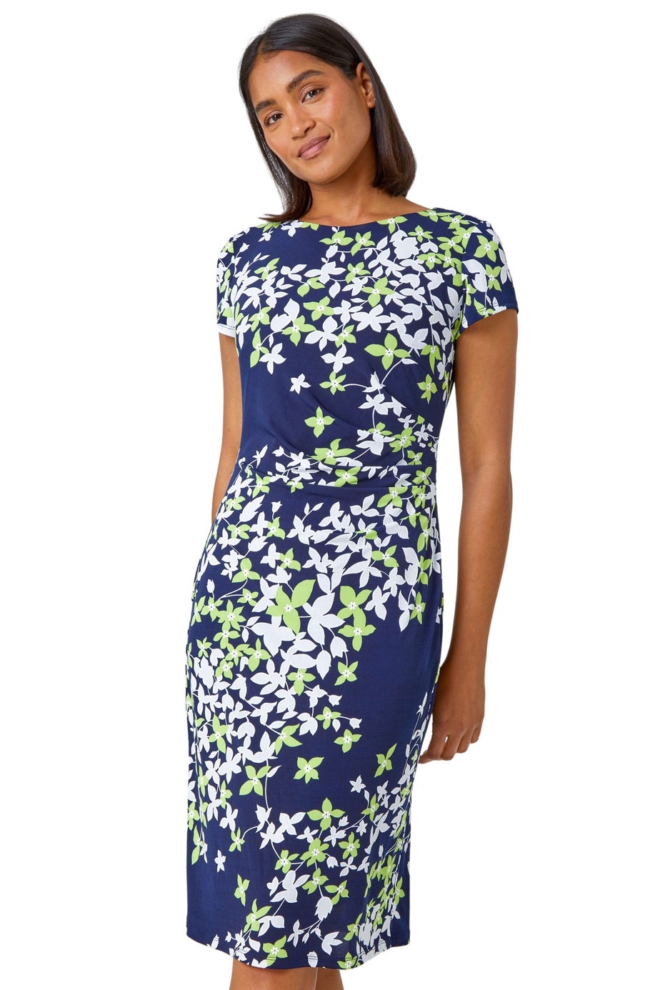 Roman Lime Floral Print Shift Stretch Dress