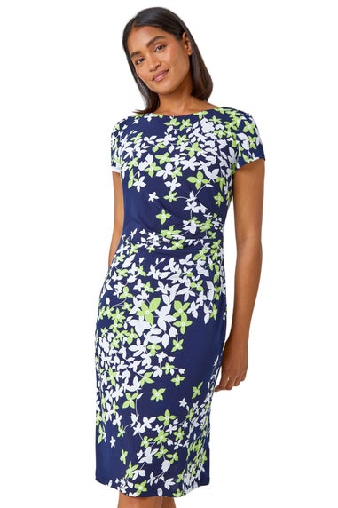 Roman Lime Floral Print Shift Stretch Dress