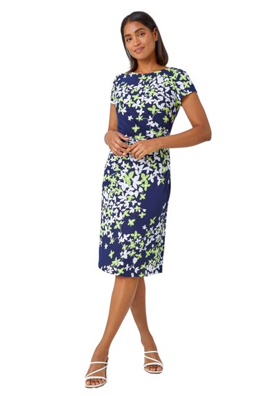 Roman Lime Floral Print Shift Stretch Dress