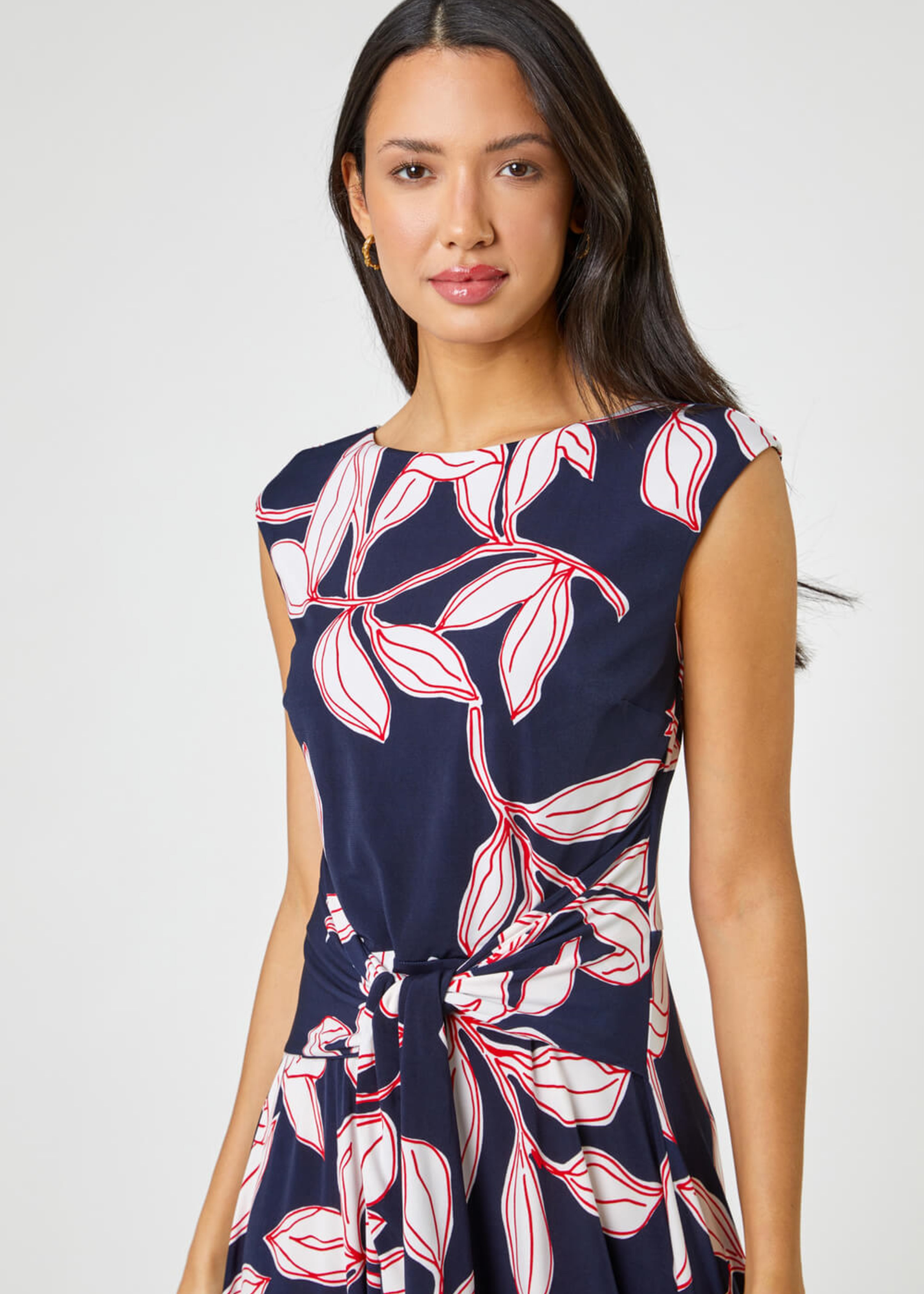 Roman Red Floral Tie Waist Hanky Hem Asymmetric Dress