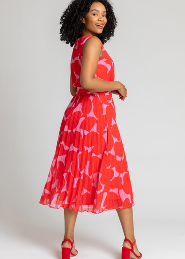 Roman Red Petite Abstract Print Pleated Midi Dress