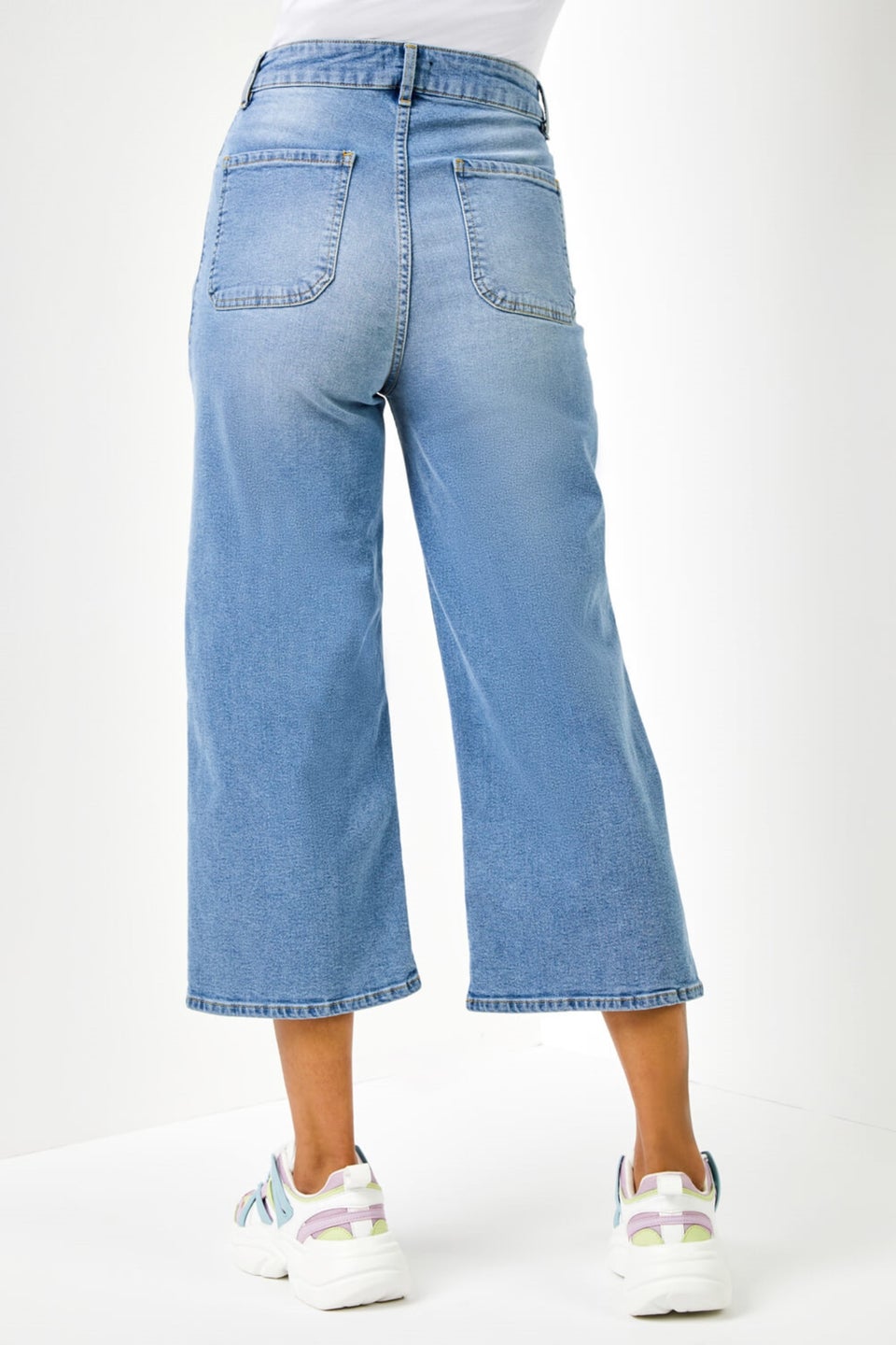 Roman Dusk Blue Denim Stretch Wide Leg Culottes