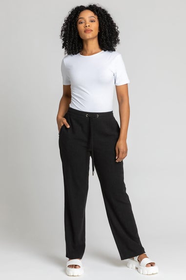 Roman Black Petite Linen Tie Front Trousers