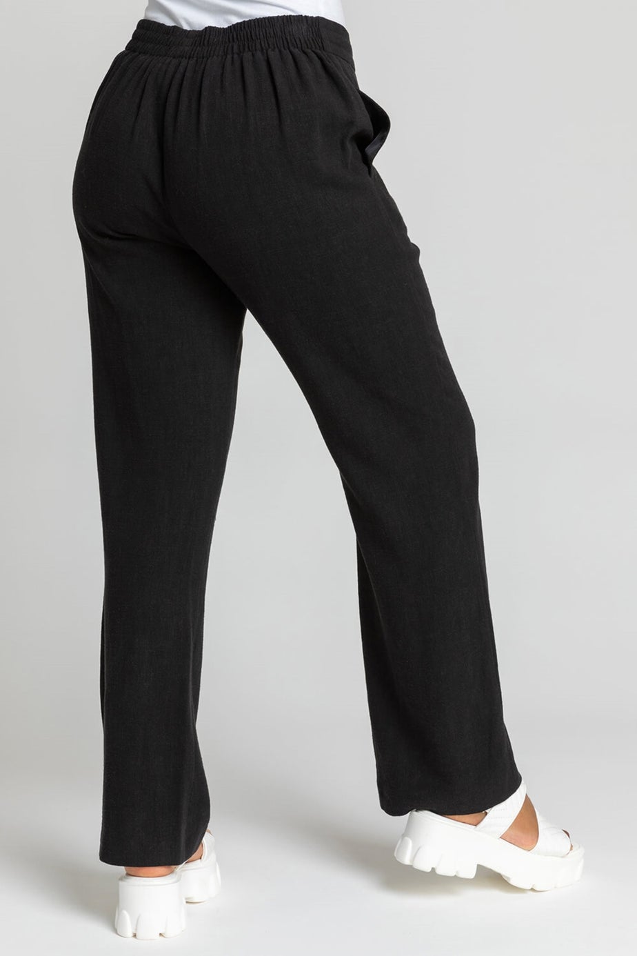 Roman Black Petite Linen Tie Front Trousers