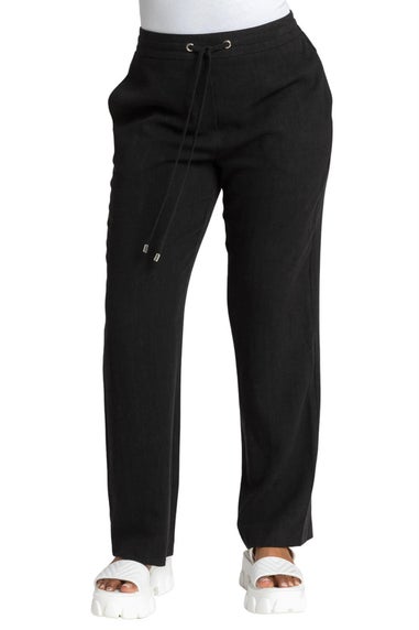Roman Black Petite Linen Tie Front Trousers