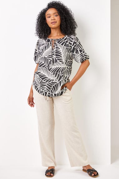 Roman Stone Petite Linen Tie Front Trousers