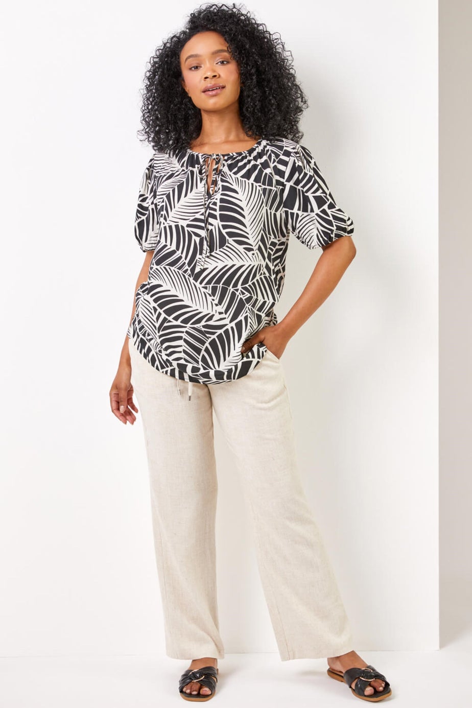 Roman Stone Petite Linen Tie Front Trousers