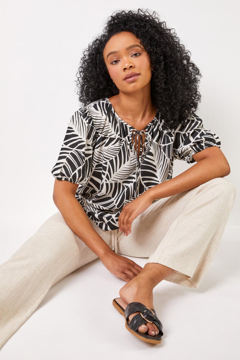 Roman Stone Petite Linen Tie Front Trousers