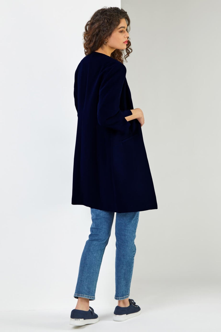 Roman Navy 3/4 Sleeve Textured Longline Jacket