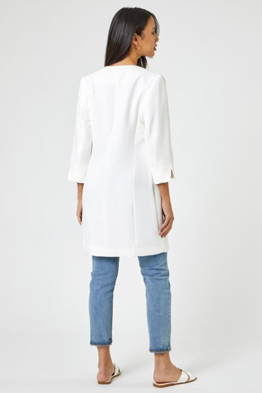 Roman Ivory 3/4 Sleeve Textured Longline Smart Jacket