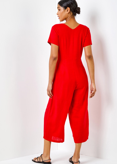 Roman Red Cotton Blend Culotte Jumpsuit