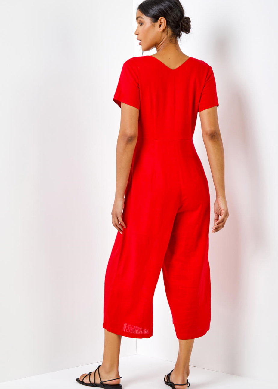 Roman Red Cotton Blend Culotte Jumpsuit